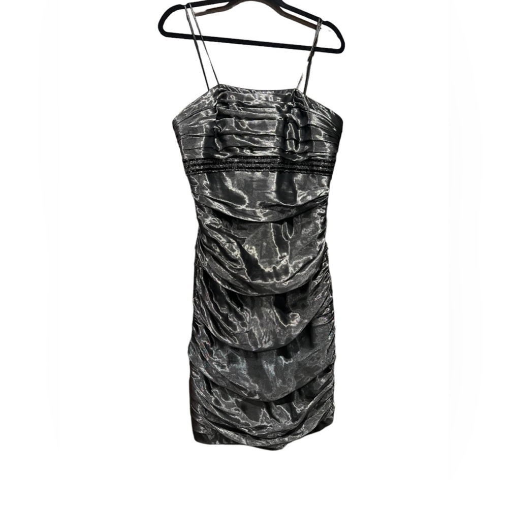 Carmen Marc Valvo Metallic Grey Party Embellished Strapless Dress Size 12.